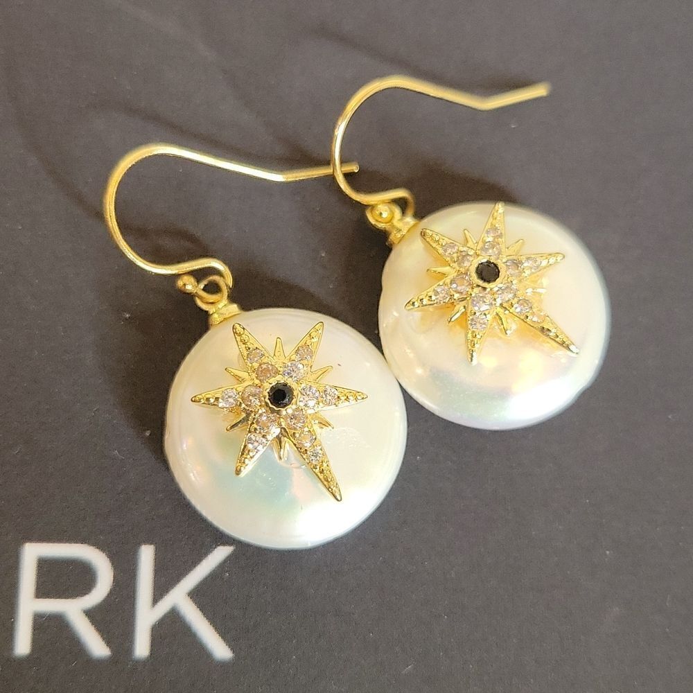 Genuine Pearl Earrings with Goldtone and Stones